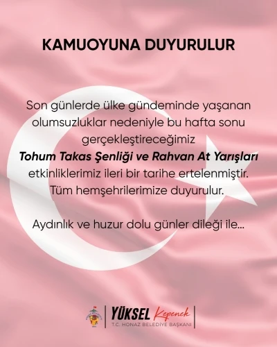 Honaz Tohum Takas Şenliği ve Rahvan At Yarışları, &uuml;lke g&uuml;ndeminde yaşanan olumsuzluklar nedeniyle ertelendi
