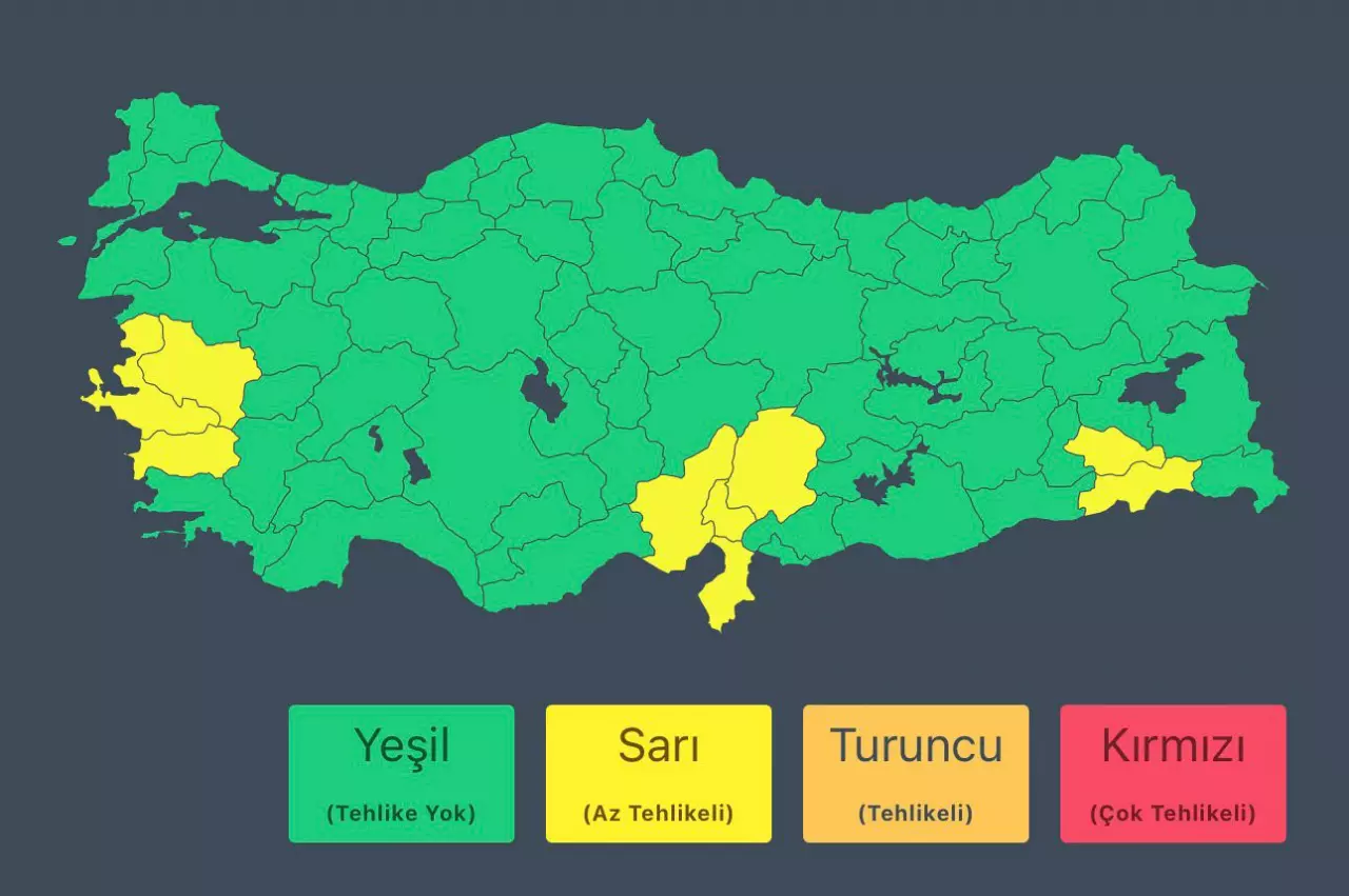 İçişleri Bakanlığı'ndan 9 kent için 'sarı' kodlu uyarı