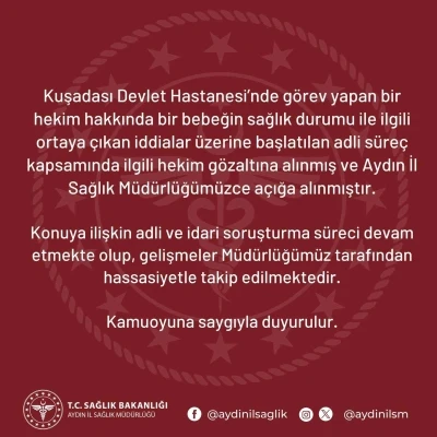 İl Sağlık Müdürlüğü’nden Kuşadası’ndaki bebek iddiasıyla ilgili açıklama
