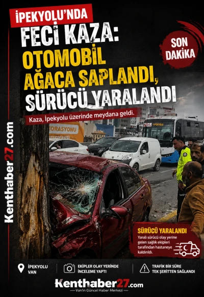 İpekyolu&rsquo;nda Feci Kaza: Otomobil Ağaca Saplandı, S&uuml;r&uuml;c&uuml; Yaralandı