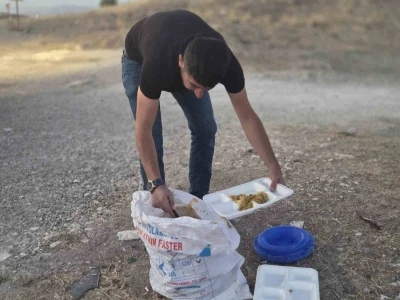 İş yerinden artan yemekleri sokak hayvanları için doğaya bırakıyor
