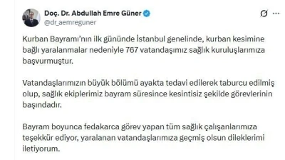 İstanbul&rsquo;da bayramın ilk g&uuml;n&uuml; 767 kişi kurban keserken yaralandı

