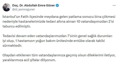 İstanbul İl Sağlık M&uuml;d&uuml;r&uuml; Do&ccedil;. Dr. Abdullah Emre G&uuml;ner: "Tedavi altına alınan 10 vatandaşımızdan 2&rsquo;si taburcu edilmiştir"
