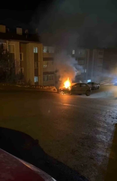 İstinat duvarına &ccedil;arpan otomobil alev aldı
