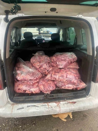 Jandarmanın durdurduğu ara&ccedil;tan 450 kilo bozulmuş et &ccedil;ıktı
