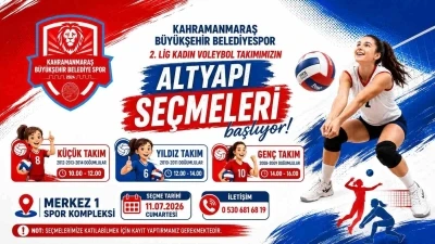 Kahramanmaraş B&uuml;y&uuml;kşehir Belediyespor Kadın Voleybol Takımı altyapı se&ccedil;meleri başlıyor

