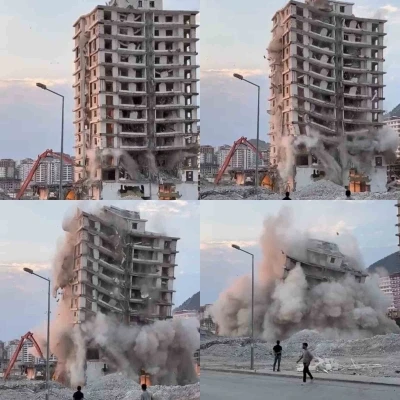 Kahramanmaraş’ta yıkımı yapılan binanın çökme anı kameraya yansıdı
