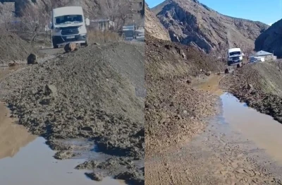 Kamışlı-Ge&ccedil;itli yolunda heyelan meydana geldi

