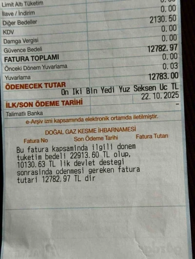 Kapaklı’da iki kişilik aileye 22 bin liralık doğal gaz şoku
