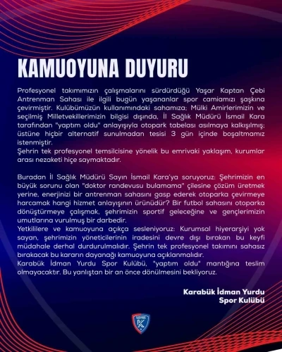 Karab&uuml;k İdman Yurdu sahasında otopark tabelası krizi

