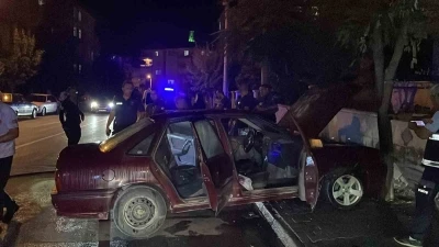 Karaman’da park halindeyken hareket eden otomobil, ağaca çarparak yandı
