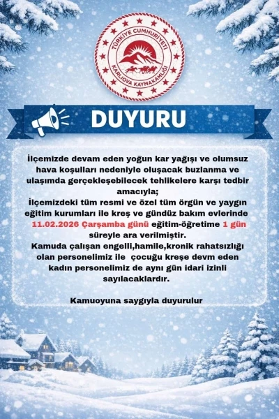 Karlıova&rsquo;da eğitime 1 g&uuml;n ara
