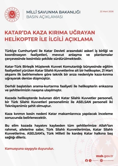 Katar&rsquo;da askeri helikopter kazası: 3 T&uuml;rk personel şehit
