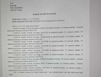 Kavak Belediyesi’ne ait 10 taşınmaza haciz
