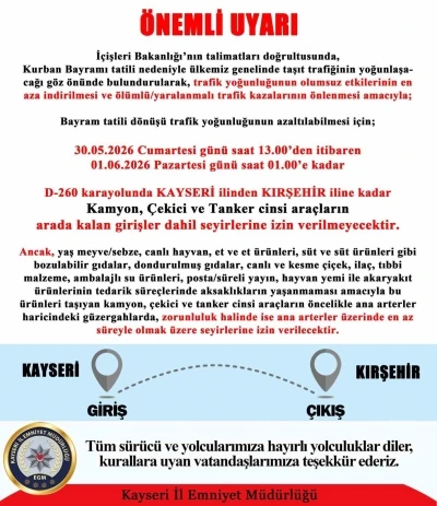 Kayseri&rsquo;de tatil d&ouml;n&uuml;ş&uuml; trafik yoğunluğuna emniyetten &ouml;nlem
