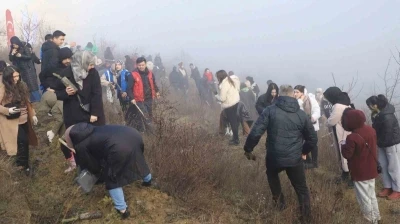 KB&Uuml;&rsquo;l&uuml; &ouml;ğrenciler 500 &ccedil;am fıstığı fidanını toprakla buluşturdu
