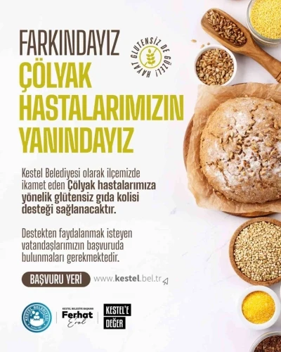 Kestel Belediyesi&rsquo;nden &Ccedil;&ouml;lyak hastalarına gl&uuml;tensiz gıda desteği
