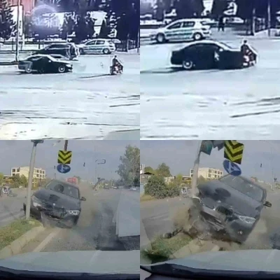 Kırmızı ışıkta geçen otomobil, motosiklete çarptı: O anlar kamerada
