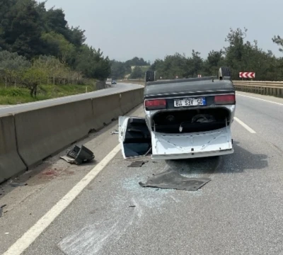Kontrolden &ccedil;ıkan otomobil takla atıp ters durdu
