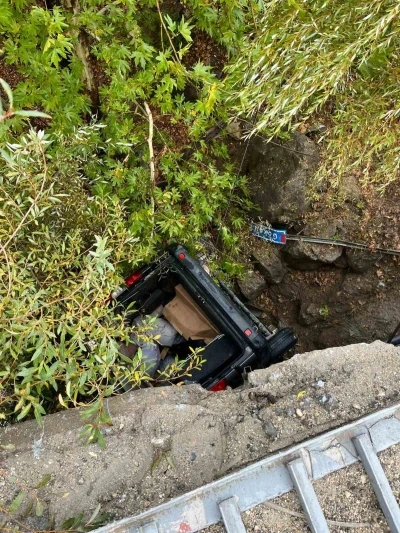 Köprüden uçan otomobil ağaç dallarında asılı kaldı: 2 yaralı
