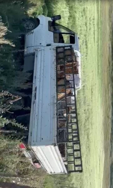Kovan yüklü kamyonet devrildi, arılar etrafa yayıldı
