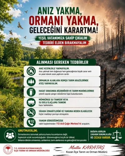 Kozan İl&ccedil;e Tarım M&uuml;d&uuml;rl&uuml;ğ&uuml;&rsquo;nden anız uyarısı

