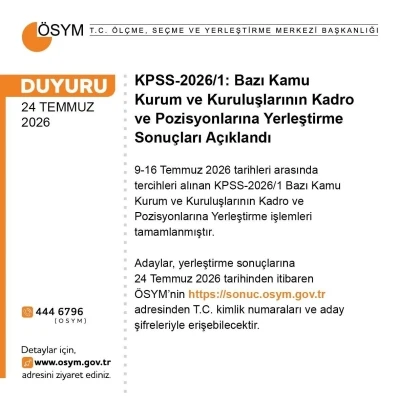 KPSS-2026/1 yerleştirme sonu&ccedil;ları a&ccedil;ıklandı
