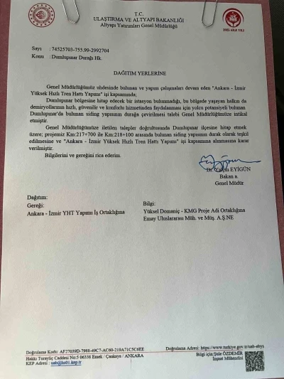 Kütahya Dumlupınar’a hızlı tren durağı müjdesi
