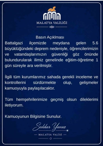 Malatya&rsquo;da eğitime 1 g&uuml;n ara verildi
