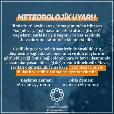 Mardin Valiliğinden Meteorolojik Uyarı!