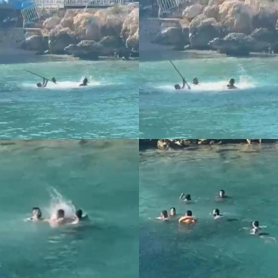 Mersin&rsquo;de denizin ortasında sopalı kavga kamerada
