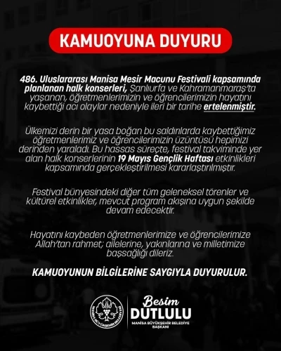 Mesir Festivali konserleri ertelendi
