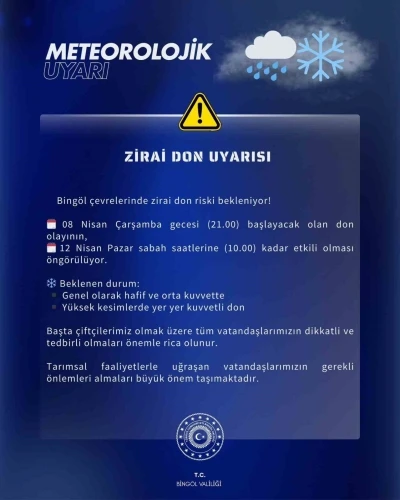 Meteoroloji&rsquo;den Bing&ouml;l i&ccedil;in zirai don uyarısı
