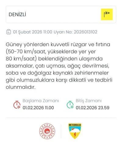 Meteoroloji&rsquo;den Denizli i&ccedil;in fırtına uyarısı
