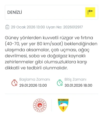 Meteoroloji Denizli i&ccedil;in fırtına uyarısında bulundu
