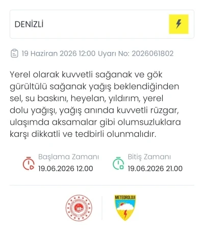 Meteoroloji Denizli i&ccedil;in yerel kuvvetli sağanak ve dolu uyarısı yaptı
