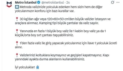 Metro İstanbul’da &quot;valiz için ek ücret&quot; dönemi
