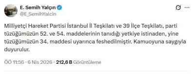 MHP İstanbul İl Teşkilatı ve 39 il&ccedil;e teşkilatı birlikte feshedildi
