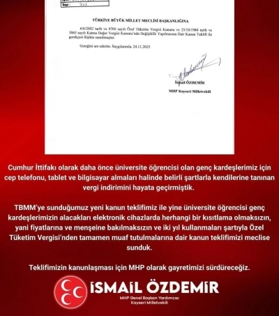 MHP’li Özdemir’den üniversiteliler için kanun teklifi
