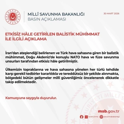 MSB: "T&uuml;rk hava sahasına giren balistik f&uuml;ze imha edildi"
