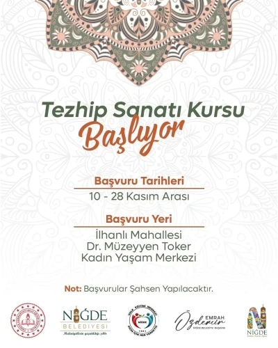 Niğde’de tezhip sanatı kursuna başvurular başladı
