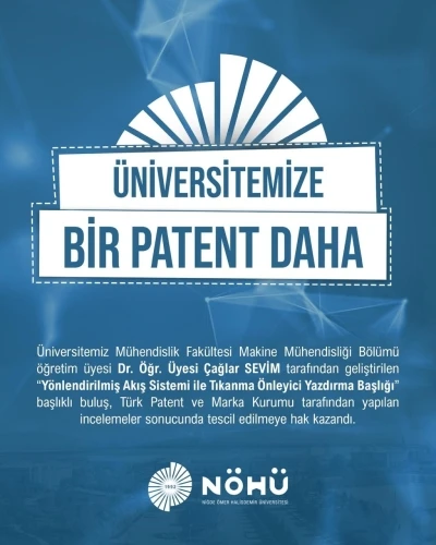 Niğde &Ouml;mer Halisdemir &Uuml;niversitesi bir patent daha aldı

