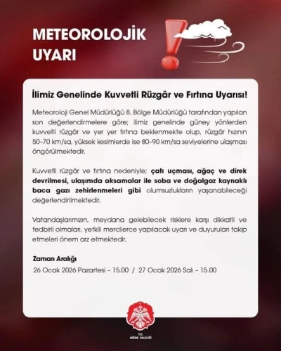 Niğde Valiliği uyardı: Kuvvetli r&uuml;zgar ve fırtına bekleniyor

