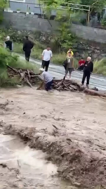 Odun uğruna canını hi&ccedil;e sayarak dereye giren vatandaşın o anları kamerada
