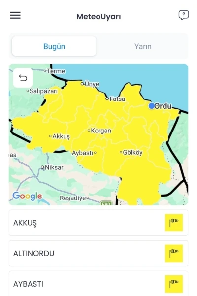 Ordu i&ccedil;in sarı kodlu fırtına uyarısı
