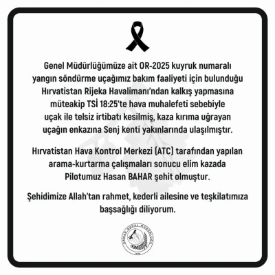 Orman Genel Müdürü Karacabey’den şehit pilot için başsağlığı mesajı
