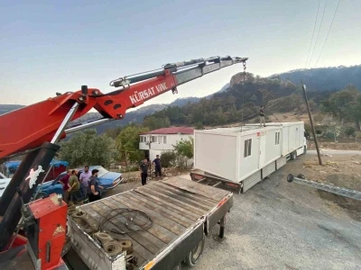 Orman yangınında evleri yananlar için konteynerler yerleştirilmeye başlandı
