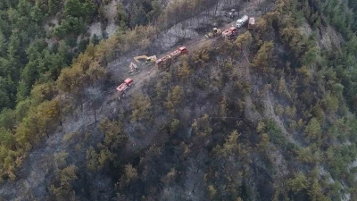 Orman yangınında zarar gören alanlar dronla görüntülendi
