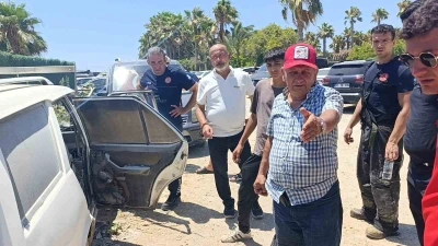Otele &ouml;l&ccedil;&uuml; almaya gitti, geri d&ouml;nd&uuml;ğ&uuml;nde aracını yanmış halde buldu
