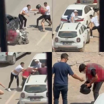 Otomobilden inen şahıslar, motokuryeyi tekme tokat dövdü
